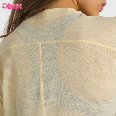 Camisetas deportivas de yoga de manga corta para mujer, de secado rápido, transpirables, con logotipo personalizado al por mayor, con jacquard, para fitness, de largo corto, para gimnasio