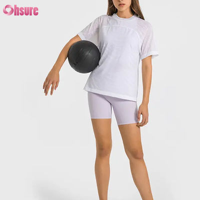 Camisetas deportivas de yoga de manga corta para mujer, de secado rápido, transpirables, con logotipo personalizado al por mayor, con jacquard, para fitness, de largo corto, para gimnasio