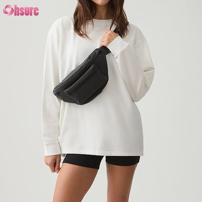 Camiseta de manga larga para mujer, personalizada, cuello redondo doble, lisa, recortada, parte inferior cruzada, spandex atlético