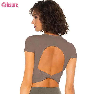 Camiseta deportiva para mujer, transpirable, de secado rápido, sensación de piel desnuda, alta elasticidad, espalda bonita, para fitness, entrenamiento y running