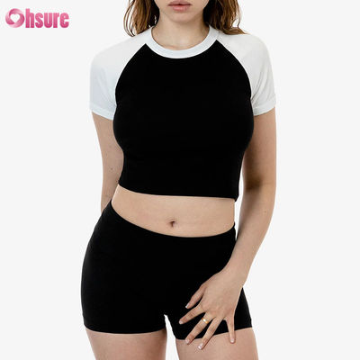 Top deportivo corto de mujer premium 100% algodón, manga de punto elástica y transpirable, top casual con opción de logotipo personalizado