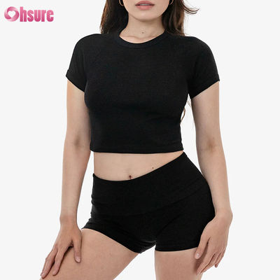 Top deportivo corto de mujer premium 100% algodón, manga de punto elástica y transpirable, top casual con opción de logotipo personalizado