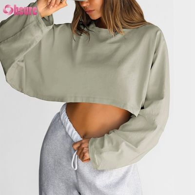 T-shirt de manga larga para mujeres de doble lado o cuello en blanco.