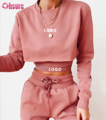 Tejido de algodón orgánico de color sólido 3 piezas Crop Top Jogger Set 2025 Causal Dos piezas Loungewear Sets para mujeres Lounge Wear Sets