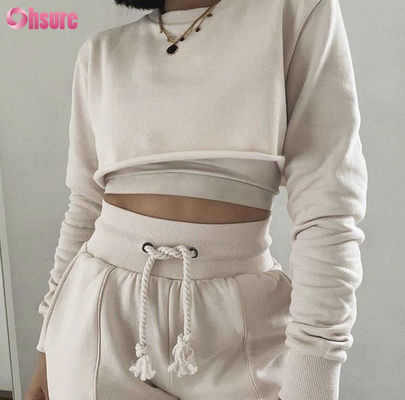 Tejido de algodón orgánico de color sólido 3 piezas Crop Top Jogger Set 2025 Causal Dos piezas Loungewear Sets para mujeres Lounge Wear Sets