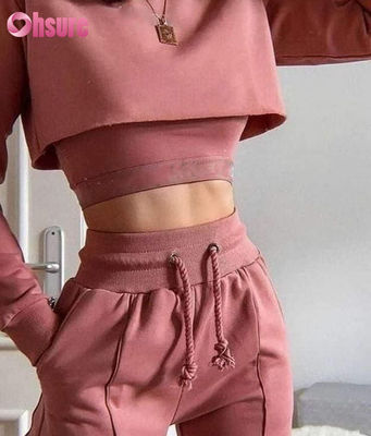 Tejido de algodón orgánico de color sólido 3 piezas Crop Top Jogger Set 2025 Causal Dos piezas Loungewear Sets para mujeres Lounge Wear Sets