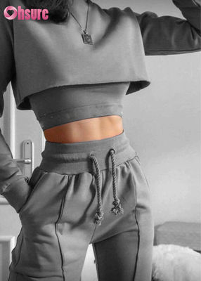 Tejido de algodón orgánico de color sólido 3 piezas Crop Top Jogger Set 2025 Causal Dos piezas Loungewear Sets para mujeres Lounge Wear Sets