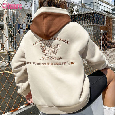 Camisetas con capucha francesas de alta calidad ropa de calle de mujer de alta calidad artículos básicos de caída de hombro con capucha bordada