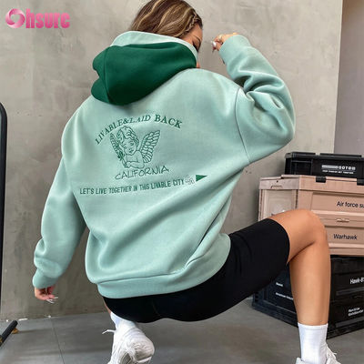 Camisetas con capucha francesas de alta calidad ropa de calle de mujer de alta calidad artículos básicos de caída de hombro con capucha bordada