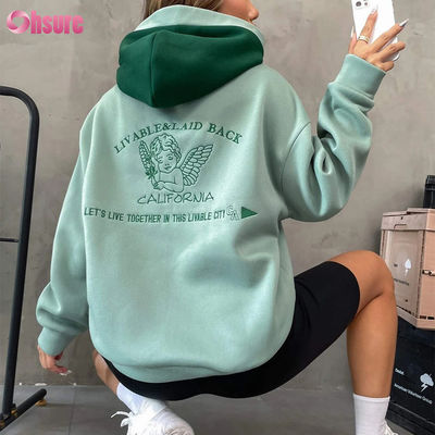 Camisetas con capucha francesas de alta calidad ropa de calle de mujer de alta calidad artículos básicos de caída de hombro con capucha bordada