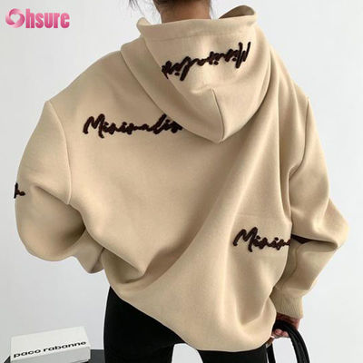 Sudadera con capucha de gran tamaño para mujer con estampado personalizado, bordado de letras, estilo vintage, mangas raglán para otoño, uso casual holgado