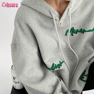 Sudadera con capucha de gran tamaño para mujer con estampado personalizado, bordado de letras, estilo vintage, mangas raglán para otoño, uso casual holgado