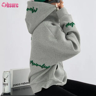 Sudadera con capucha de gran tamaño para mujer con estampado personalizado, bordado de letras, estilo vintage, mangas raglán para otoño, uso casual holgado