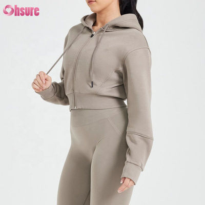 Sudaderas con capucha con cremallera para mujer personalizables, ajuste entallado, cortas, para gimnasio, tejido de punto transpirable para mujer