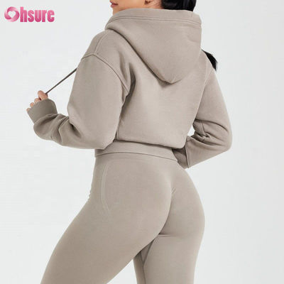 Sudaderas con capucha con cremallera para mujer personalizables, ajuste entallado, cortas, para gimnasio, tejido de punto transpirable para mujer