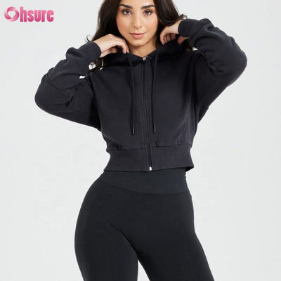 Sudaderas con capucha con cremallera para mujer personalizables, ajuste entallado, cortas, para gimnasio, tejido de punto transpirable para mujer
