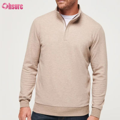 Jersey de golf ajustado de alta calidad para hombre con forro polar de manga larga y cremallera de un cuarto de vuelta cálido en color liso con logotipo personalizado para invierno