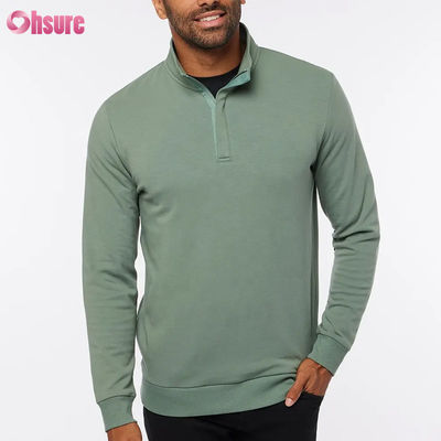 Jersey de golf ajustado de alta calidad para hombre con forro polar de manga larga y cremallera de un cuarto de vuelta cálido en color liso con logotipo personalizado para invierno