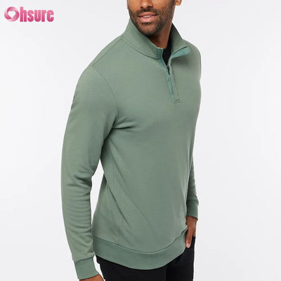 Jersey de golf ajustado de alta calidad para hombre con forro polar de manga larga y cremallera de un cuarto de vuelta cálido en color liso con logotipo personalizado para invierno
