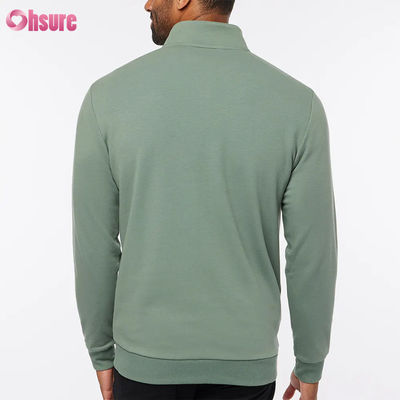 Jersey de golf ajustado de alta calidad para hombre con forro polar de manga larga y cremallera de un cuarto de vuelta cálido en color liso con logotipo personalizado para invierno
