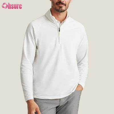 Jersey de media cremallera de alta calidad súper a la moda para hombre, cómodo, blanco, con cuarto de cremallera, bordado, deportivo y elegante para invierno