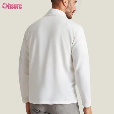 Jersey de media cremallera de alta calidad súper a la moda para hombre, cómodo, blanco, con cuarto de cremallera, bordado, deportivo y elegante para invierno