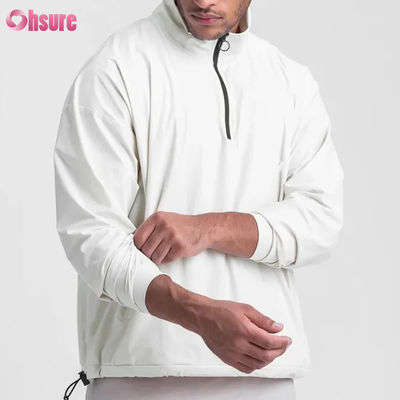 Chaqueta tejida impermeable de alta calidad con cremallera de cuarto de grado para hombres con fondo ajustable con cremallera media diseño de cuello simulado para invierno