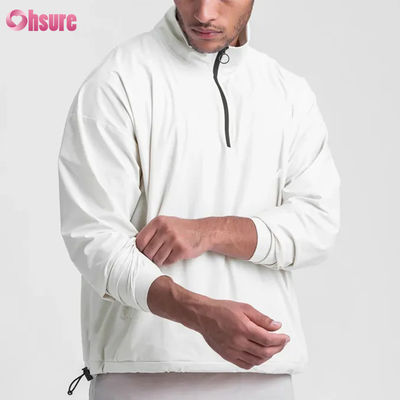 Chaqueta tejida impermeable de alta calidad con cremallera de cuarto de grado para hombres con fondo ajustable con cremallera media diseño de cuello simulado para invierno