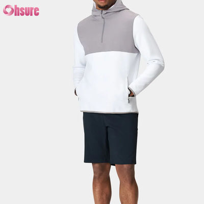 Pullover de deporte masculino de poliéster de alta calidad con capucha diseño de media cremallera impermeable y de rendimiento ligero patrón sólido