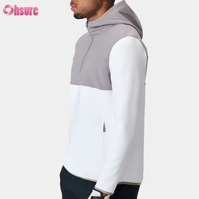 Pullover de deporte masculino de poliéster de alta calidad con capucha diseño de media cremallera impermeable y de rendimiento ligero patrón sólido