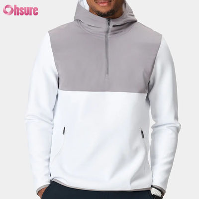 Pullover de deporte masculino de poliéster de alta calidad con capucha diseño de media cremallera impermeable y de rendimiento ligero patrón sólido