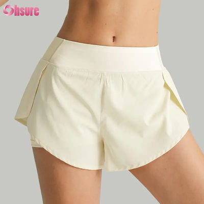 Venta caliente Calzoncillos de carreras de cintura alta para mujeres Calzoncillos rápidos secos de doble capa Calzoncillos de entrenamiento atlético Bolsillos respirables Calzoncillos de yoga para ejercicios físicos