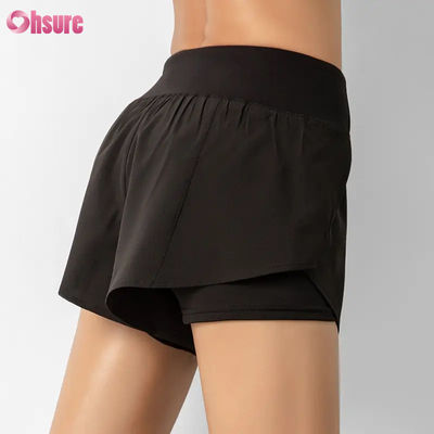 Venta caliente Calzoncillos de carreras de cintura alta para mujeres Calzoncillos rápidos secos de doble capa Calzoncillos de entrenamiento atlético Bolsillos respirables Calzoncillos de yoga para ejercicios físicos