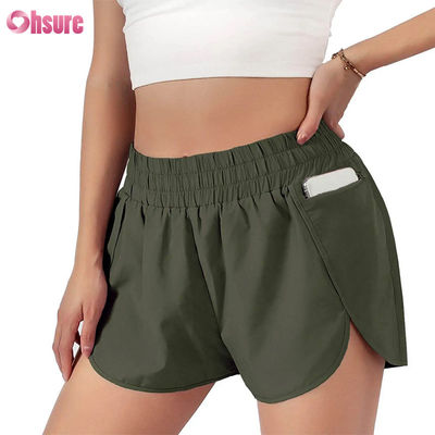 Calzoncillos deportivos de cintura alta de secado rápido para mujeres con elástico Calzoncillos de moda para correr y hacer ejercicio con bolsillos