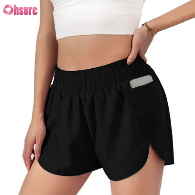 Calzoncillos deportivos de cintura alta de secado rápido para mujeres con elástico Calzoncillos de moda para correr y hacer ejercicio con bolsillos