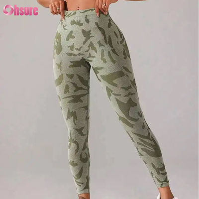 Mujeres cintura alta camuflaje sin costura de impresión calzoncillos V cintura de empuje pantalones para el ejercicio deportivo casual cintura elástica calzoncillos fitness