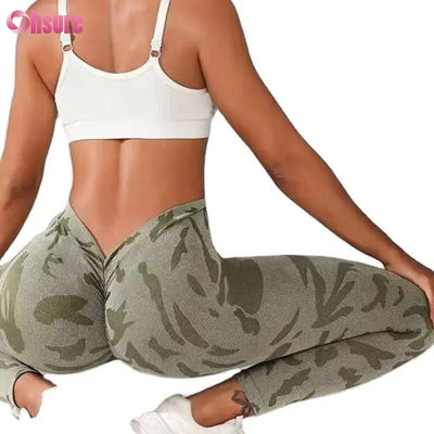 Mujeres cintura alta camuflaje sin costura de impresión calzoncillos V cintura de empuje pantalones para el ejercicio deportivo casual cintura elástica calzoncillos fitness