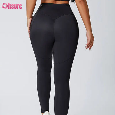 Pantalones de yoga de cintura alta al por mayor de nailon y spandex, mallas de entrenamiento para levantar glúteos, leggings ajustados de fitness con elástico