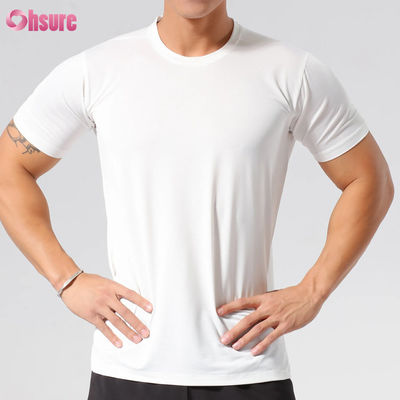 Por mayor Slim Fit Seco rápido Impresión de pantalla personalizada de alta calidad Manga corta Cuello redondo Blanco Camisetas deportivas de entrenamiento para hombres