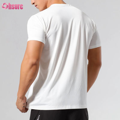 Por mayor Slim Fit Seco rápido Impresión de pantalla personalizada de alta calidad Manga corta Cuello redondo Blanco Camisetas deportivas de entrenamiento para hombres