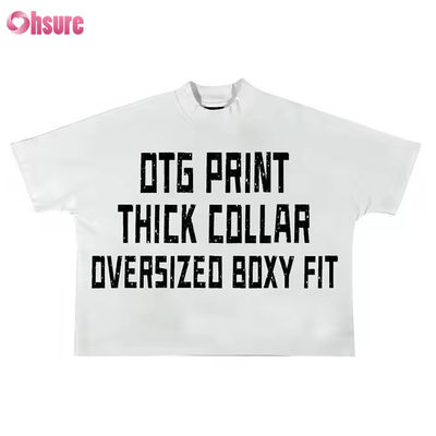 Camiseta pesada con gráfico de hombros caídos de 250-300gsm, lujo en blanco, algodón grueso, estilo urbano, holgada y extragrande, camiseta personalizada para hombre