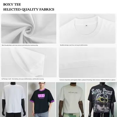 Camiseta pesada con gráfico de hombros caídos de 250-300gsm, lujo en blanco, algodón grueso, estilo urbano, holgada y extragrande, camiseta personalizada para hombre