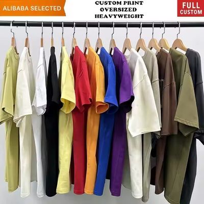 Camiseta pesada con gráfico de hombros caídos de 250-300gsm, lujo en blanco, algodón grueso, estilo urbano, holgada y extragrande, camiseta personalizada para hombre