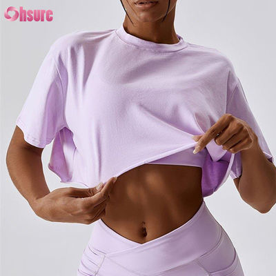Camiseta corta de gran tamaño personalizada por el fabricante (OEM) para mujer, camiseta corta de alta elasticidad, camisetas cortas blancas para mujer