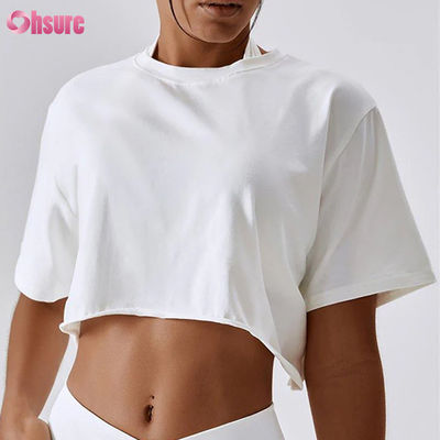 Camiseta corta de gran tamaño personalizada por el fabricante (OEM) para mujer, camiseta corta de alta elasticidad, camisetas cortas blancas para mujer