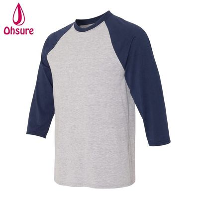 Camiseta de ejercicios con manga de tres cuartos Tops de algodón Casual Tees O-Neck T-Shirt masculino de dos colores Patchwork Sport T-Shirt