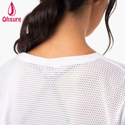 Logotipo personalizado camiseta casual de malla de espandéx tela de equipo cuello ropa de mujer gimnasio de mujeres camisas de calentamiento