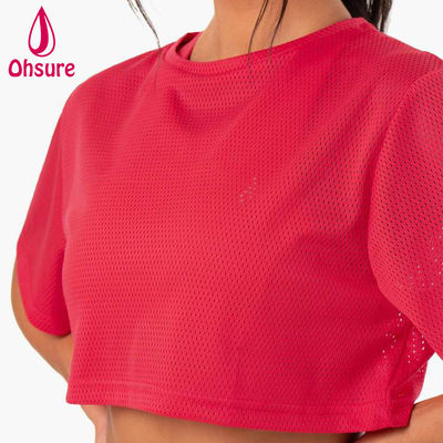 Logotipo personalizado camiseta casual de malla de espandéx tela de equipo cuello ropa de mujer gimnasio de mujeres camisas de calentamiento