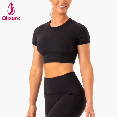 T-shirt de 2 piezas con tops montados Mujeres Fitness Gimnasio Yoga Cortado Mujeres Tshirt Mayorista Logotipo personalizado Deportivo suave rápido seco 50-100pcs