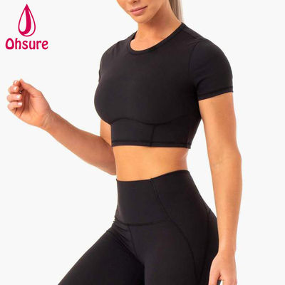 T-shirt de 2 piezas con tops montados Mujeres Fitness Gimnasio Yoga Cortado Mujeres Tshirt Mayorista Logotipo personalizado Deportivo suave rápido seco 50-100pcs